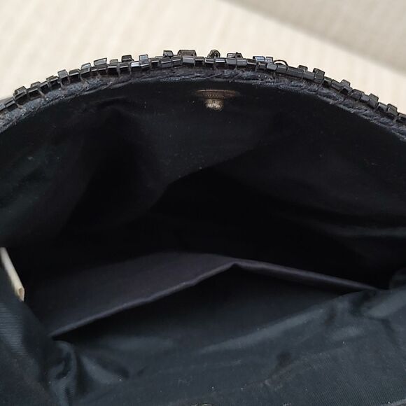 Black Satin Pleated Evening Shoulder Bag with Bead Detail - Picture 9 of 10